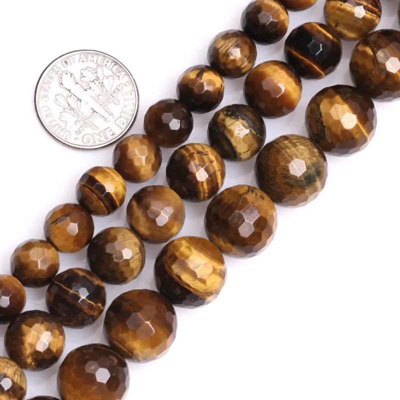 Round Faceted Tiger Eye Beads 15 inch Strand for Jewelry Making