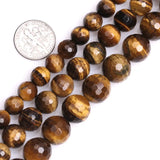 Round Faceted Tiger Eye Beads 15 inch Strand for Jewelry Making