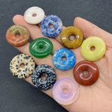 Natural Stone Round Large Hole Crystal Agate Quartz Stone Donut Pendant