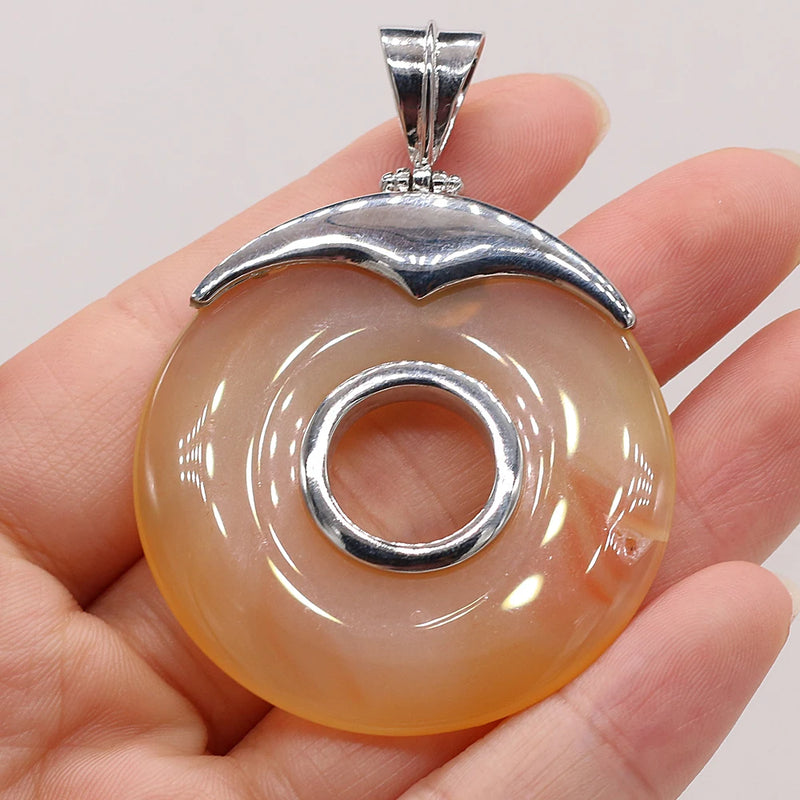 Natural Stone Round Pendant Agates Charms for DIY Jewelry Necklace 45x45mm
