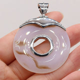 Natural Stone Round Pendant Agates Charms for DIY Jewelry Necklace 45x45mm