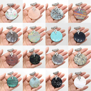 Natural Stone Round Pendants Amazonite Turquoise Agate Shell Reiki Crystals