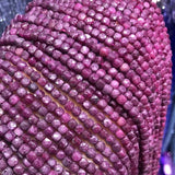 Natural Stone Ruby Faceted Cube Beads 14''