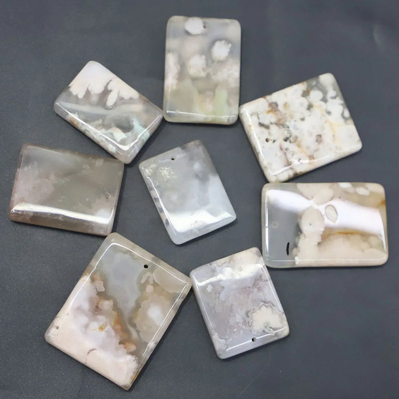 Sakura Agate Square Necklace Pendants DIY Jewelry Making 6Pcs