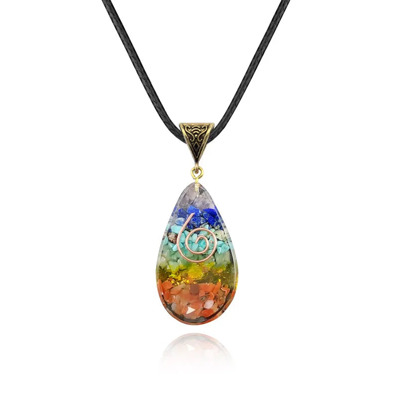 7 Chakra Crushed Stone Pendant Yoga Necklace