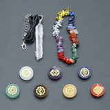 Natural Stone Chakra Yoga Bracelet with Crystal Pendant