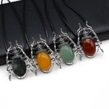 Stone Shell Inlaid Beetle Pendant Leather Rope Chain
