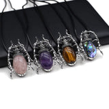 Stone Shell Inlaid Beetle Pendant Leather Rope Chain