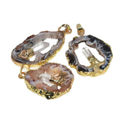Natural Stone Slice Geode Druzy Pendant for Women Jewelry Making