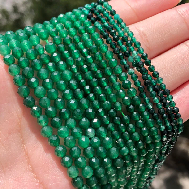 Green Chalcedony Jade Beads 2-4mm Round Faceted Loose Seed Stones
