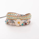Natural Stone Small Daisies with Turquoise Bracelet Three-layer Braided Bracelet