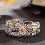 Natural Stone Small Daisies with Turquoise Bracelet Three-layer Braided Bracelet