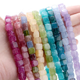 Natural Stone Square Beads Tourmaline Aquamarines Mixed Gem Loose Spacer Cube Be