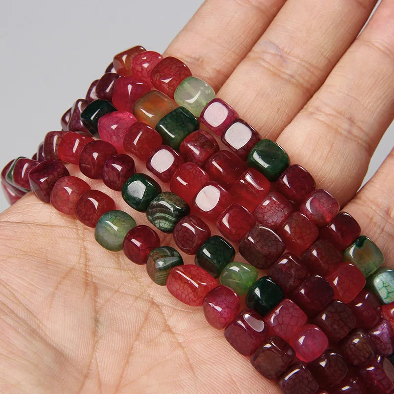 Natural Stone Square Cube Agates Beads Charm Loose Spacer Beads 6-8mm