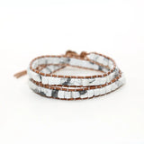 Natural Stone Square Pine Woven Bracelet Leather Rope Friendship Jewelry