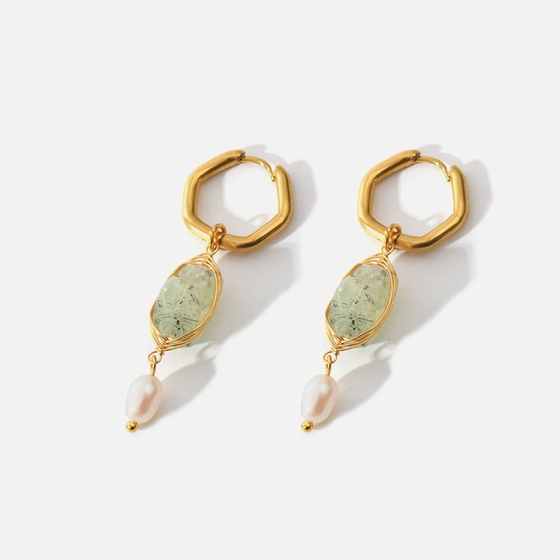 Natural Stone Stainless Steel Earrings 18K Plated