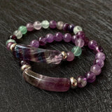 Stone Beads Bracelet Amethysts Fluorite Quartz Crystal Bar Charms