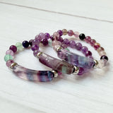 Stone Beads Bracelet Amethysts Fluorite Quartz Crystal Bar Charms