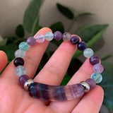 Stone Beads Bracelet Amethysts Fluorite Quartz Crystal Bar Charms