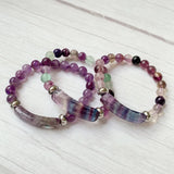 Stone Beads Bracelet Amethysts Fluorite Quartz Crystal Bar Charms