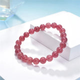 Strawberry Crystal Stone Round Beads 6/8/10/12mm Charm Bracelet 7.5inch