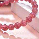 Strawberry Crystal Stone Round Beads 6/8/10/12mm Charm Bracelet 7.5inch
