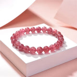 Strawberry Crystal Stone Round Beads 6/8/10/12mm Charm Bracelet 7.5inch