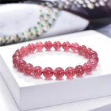 Strawberry Crystal Stone Round Beads 6/8/10/12mm Charm Bracelet 7.5inch