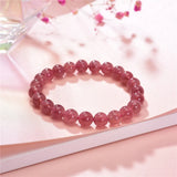 Strawberry Crystal Stone Round Beads 6/8/10/12mm Charm Bracelet 7.5inch