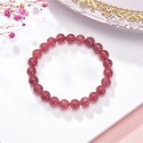 Strawberry Crystal Stone Round Beads 6/8/10/12mm Charm Bracelet 7.5inch