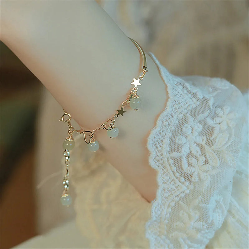 Hetian Jade Bead Bracelet 14K Filled Chain Jewelry
