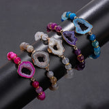 Stone Stripe Agates Bracelet Colorful Druzy Quartz Beads Charm Bracelet
