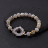 Stone Stripe Agates Bracelet Colorful Druzy Quartz Beads Charm Bracelet