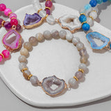 Stone Stripe Agates Bracelet Colorful Druzy Quartz Beads Charm Bracelet
