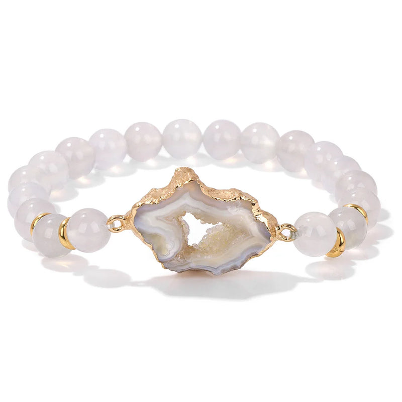 Stone Stripe Agates Bracelet Colorful Druzy Quartz Beads Charm Bracelet