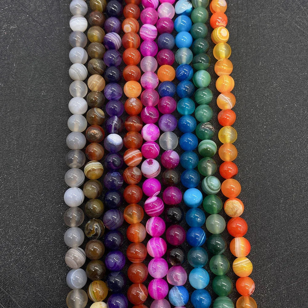 Striped Agate Beads 6mm8mm10mm Colored Agate Charm DIY Necklace