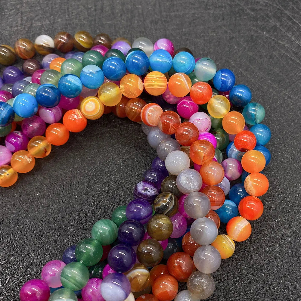 Striped Agate Beads 6mm8mm10mm Colored Agate Charm DIY Necklace