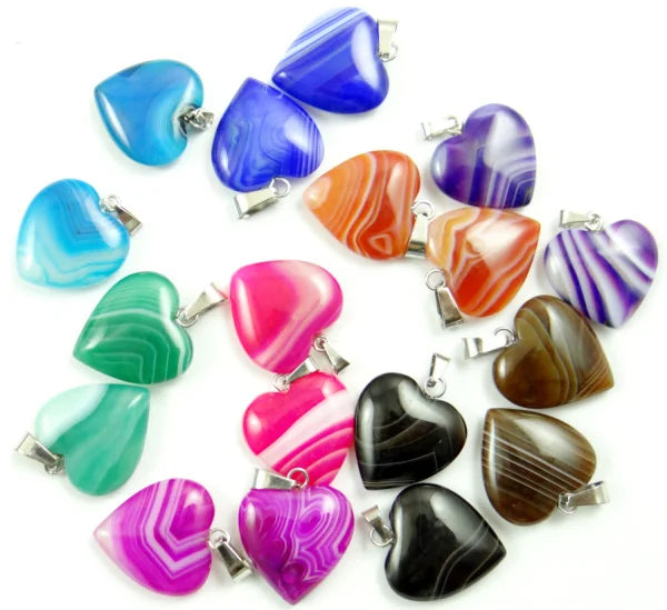 Striped Agate Quartz Crystal Tiger Eye Opal Heart Charm Pendant