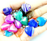 Striped Agate Quartz Crystal Tiger Eye Opal Heart Charm Pendant