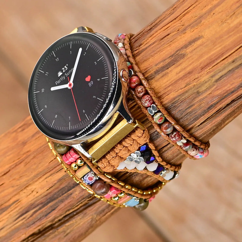 Natural Stone Samsung Watch Band BOHO Wax Rope Bracelet