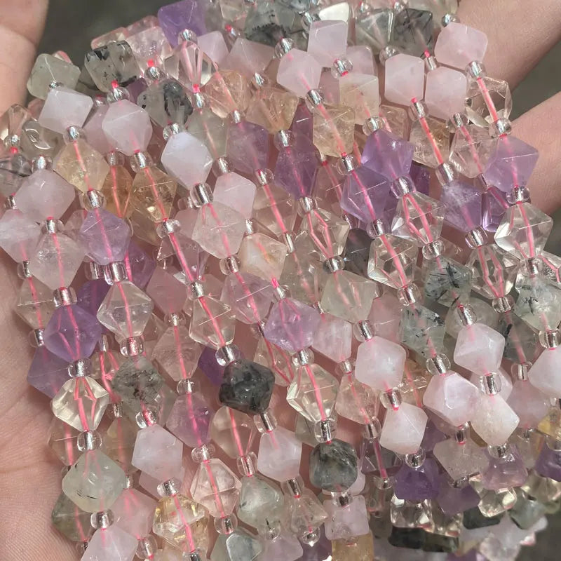 Natural Stone Crystal Beads 10mm Faceted Rhombus Shape DIY Bracelet