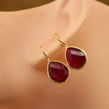 Natural Stone Teardrop Earrings Reiki Crystal Faceted Drop Beads Women Hook Eard