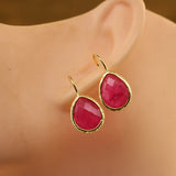 Natural Stone Teardrop Earrings Reiki Crystal Faceted Drop Beads Women Hook Eard