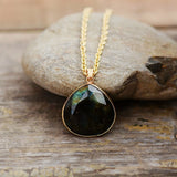 Labradorite Teardrop Pendant Necklace Natural Stone Chain