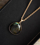 Labradorite Teardrop Pendant Necklace Natural Stone Chain