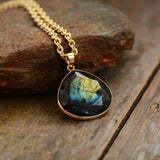 Labradorite Teardrop Pendant Necklace Natural Stone Chain