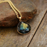 Labradorite Teardrop Pendant Necklace Natural Stone Chain