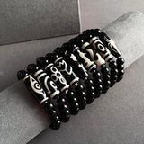 Tibetan Dzi Bracelet Ruyi Nine Eyes Charm Agates Stone Strand Bracelet