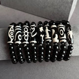 Tibetan Dzi Bracelet Ruyi Nine Eyes Charm Agates Stone Strand Bracelet