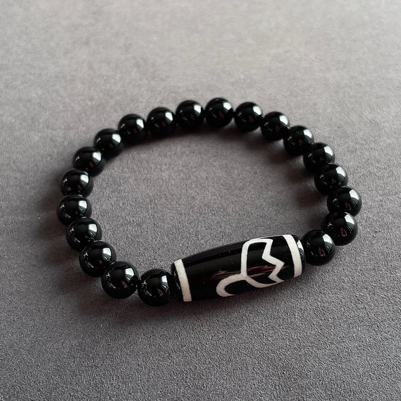 Tibetan Dzi Bracelet Ruyi Nine Eyes Charm Agates Stone Strand Bracelet